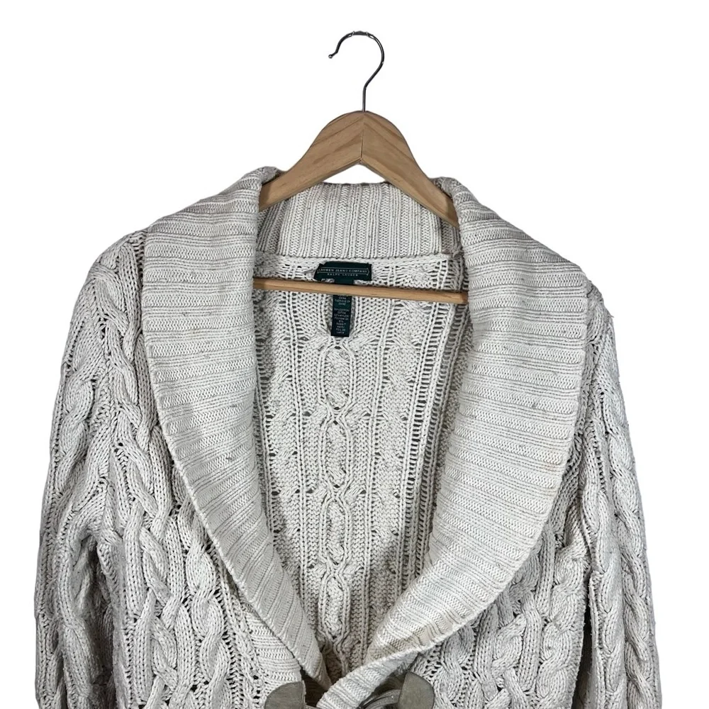 Ralph Lauren Unisex Cardigan Sweater Cotton Rabbit Hair Cable Knit Shawl Collar